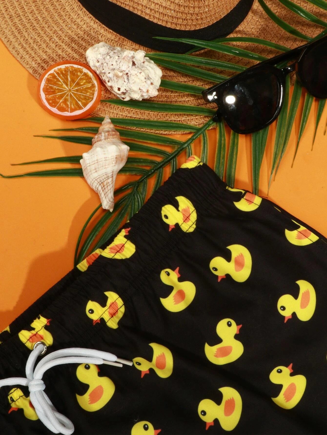 Duck Print Drawstring Waist Swim Shorts-Waves And Trunks