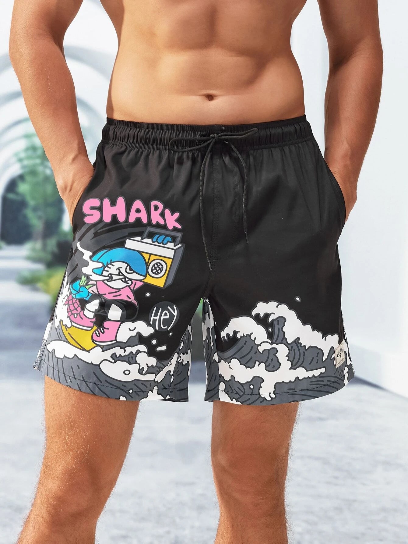 Cartoon And Letter Swim Shorts-Waves And Trunks