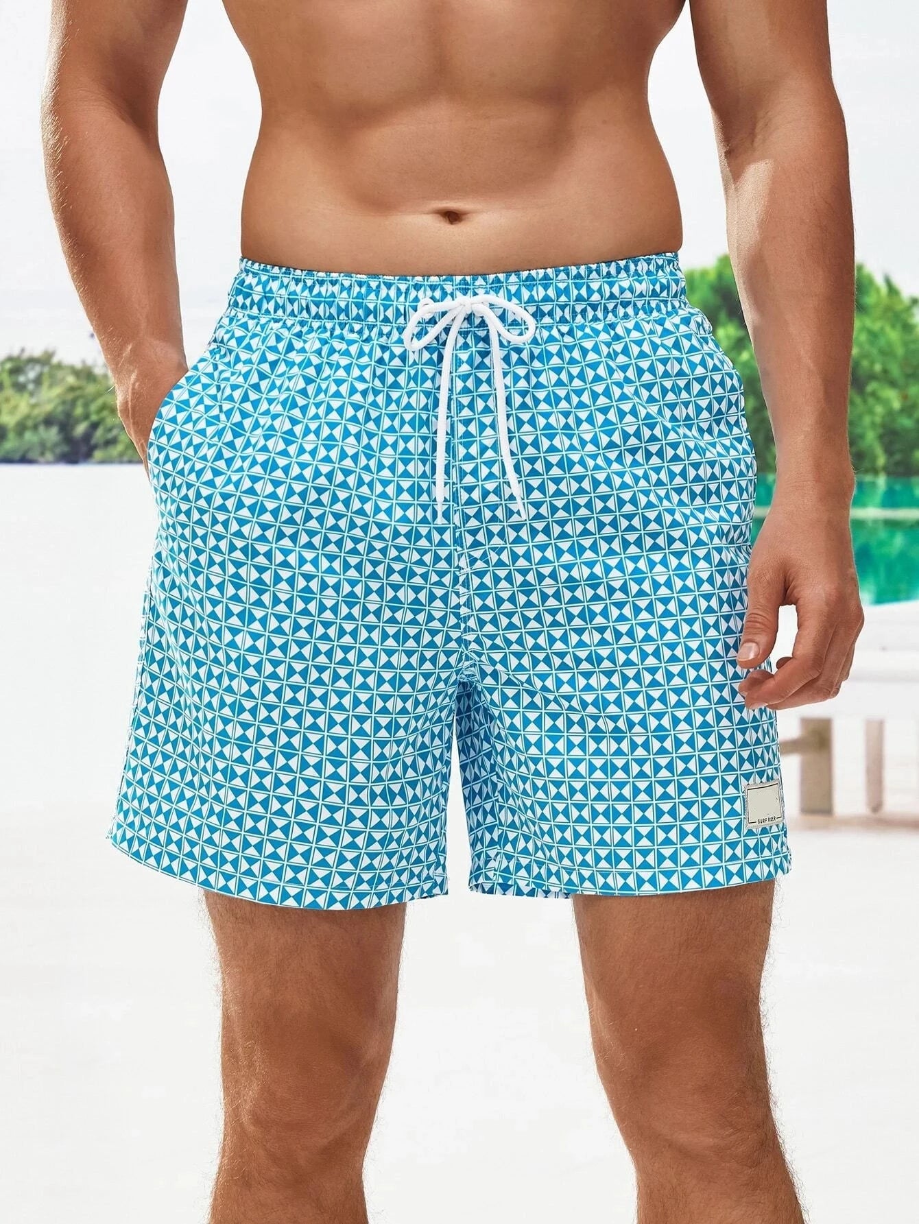 Non Stretch Allover Print Swim Trunks-Waves And Trunks