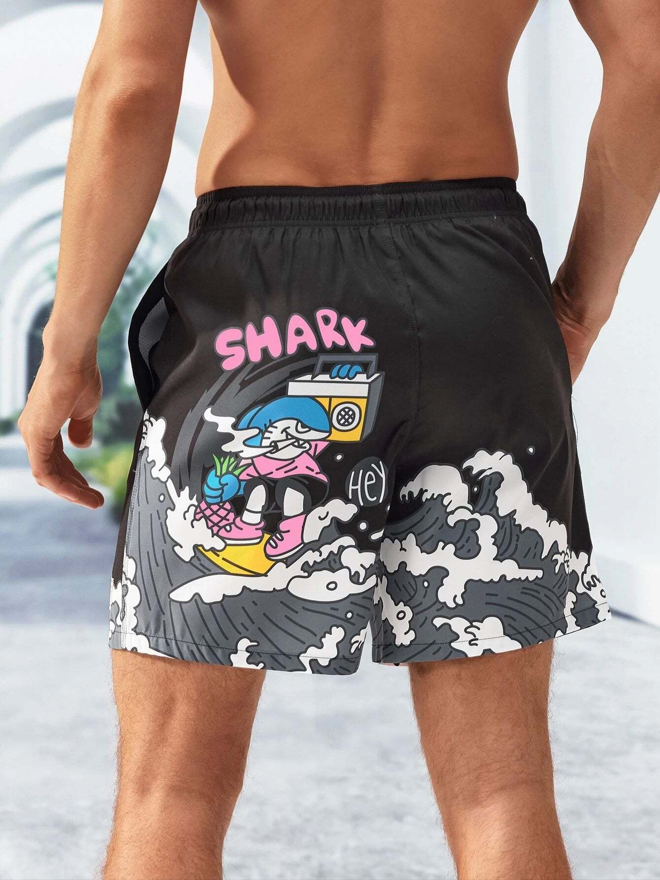 Cartoon And Letter Swim Shorts-Waves And Trunks