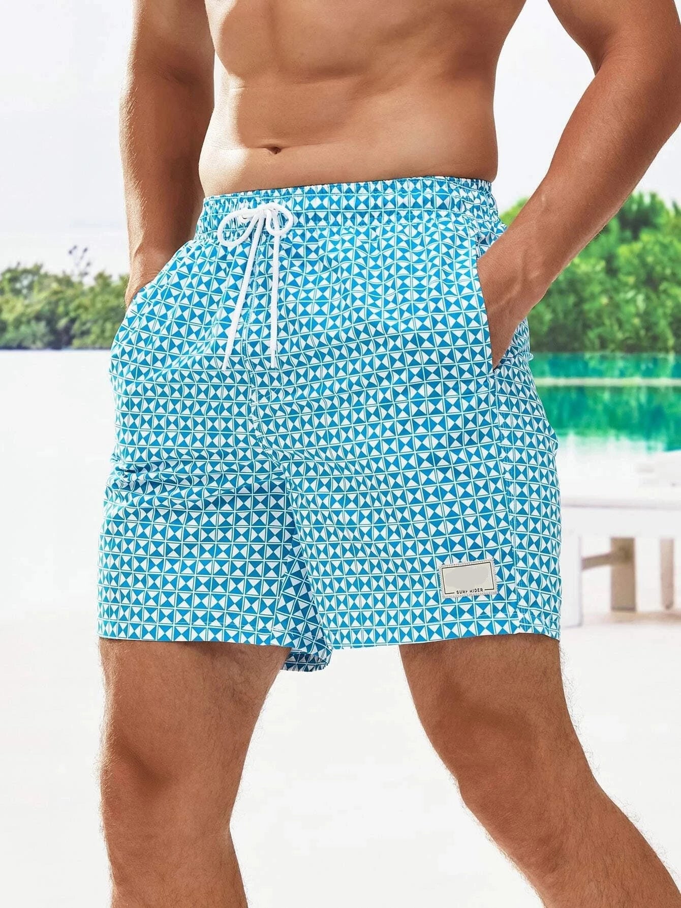 Non Stretch Allover Print Swim Trunks-Waves And Trunks