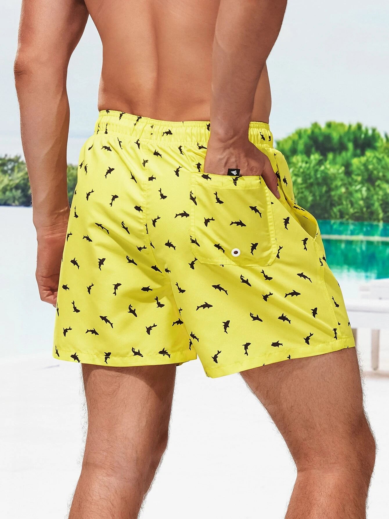 Animal Patched Print Drawstring Swim Trunks-Waves And Trunks