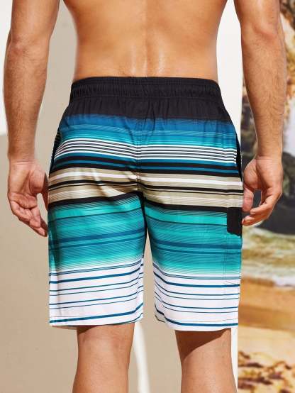 Striped Flap Detail Swim Shorts-Waves And Trunks