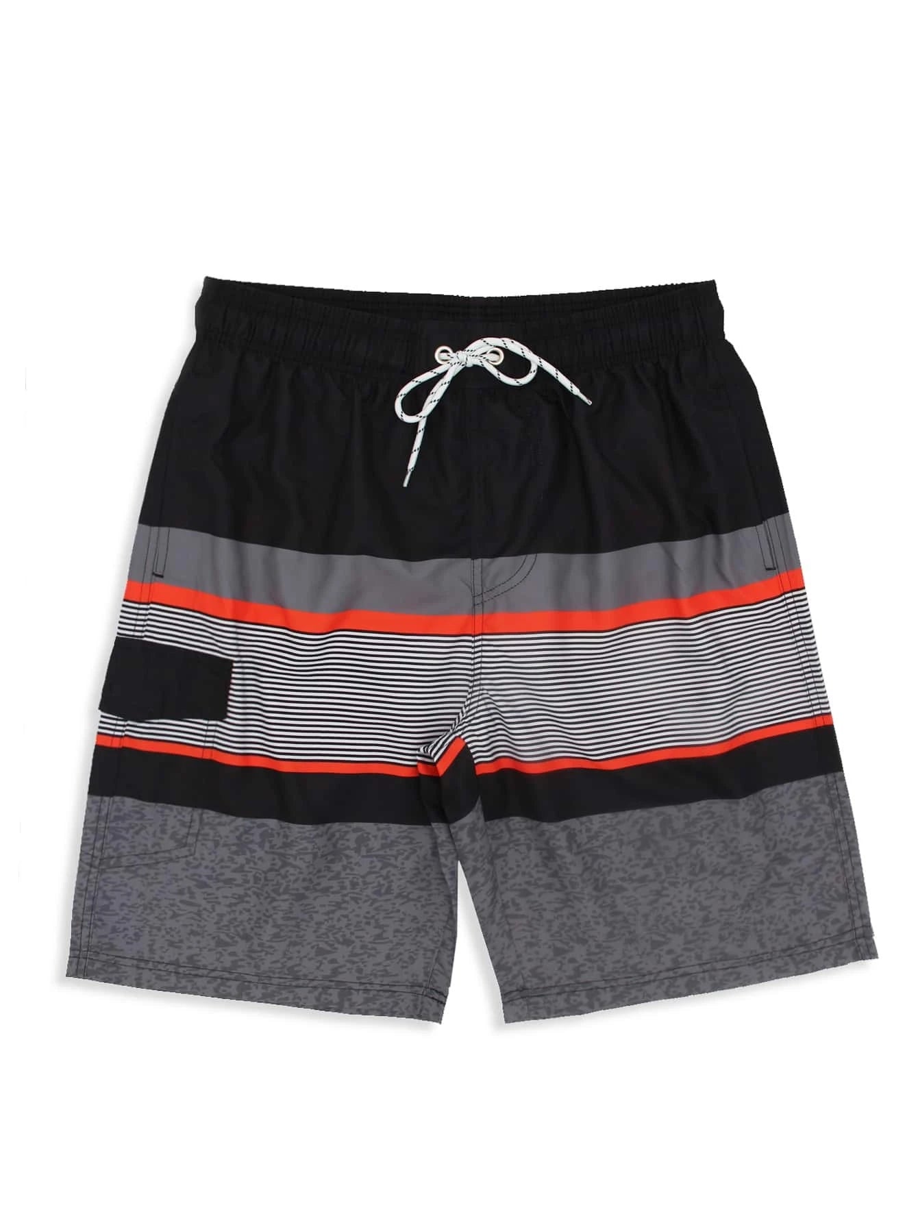 Striped Print Flap Detail Swim Shorts-Waves And Trunks