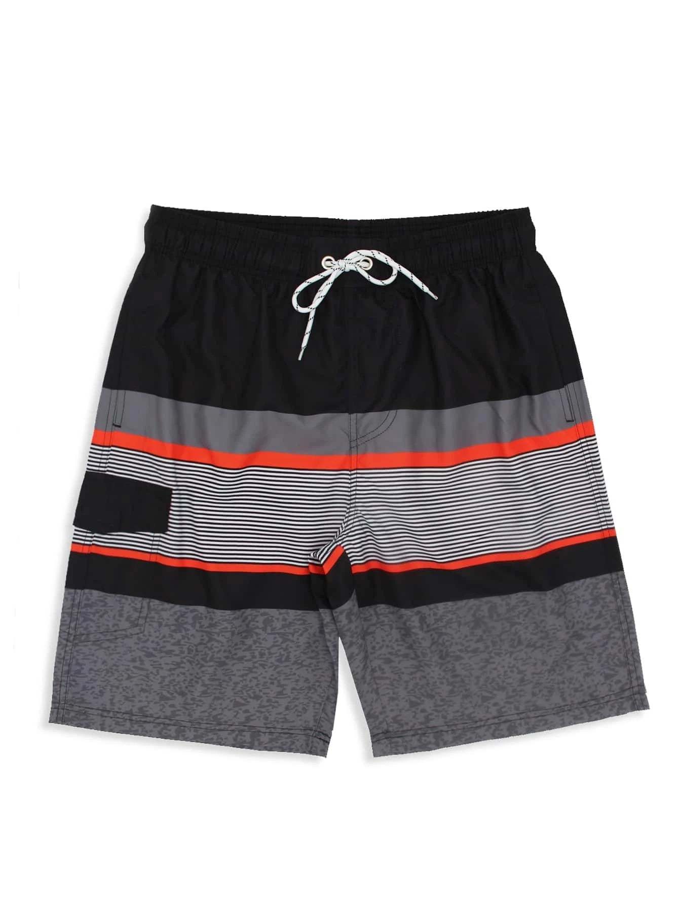 Striped Print Flap Detail Swim Shorts-Waves And Trunks