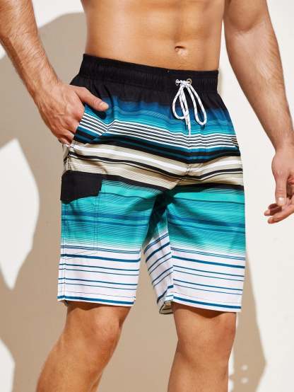 Striped Flap Detail Swim Shorts-Waves And Trunks