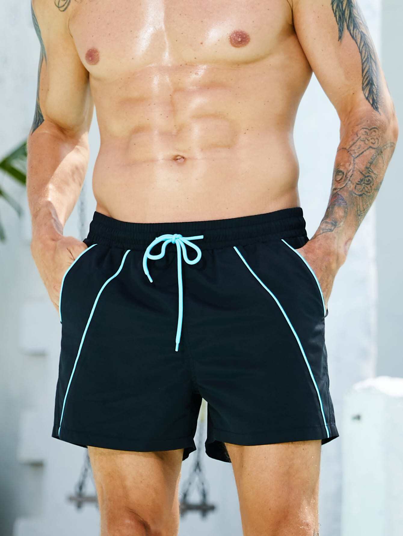 Contrast Waist Swim Trunks-Waves And Trunks