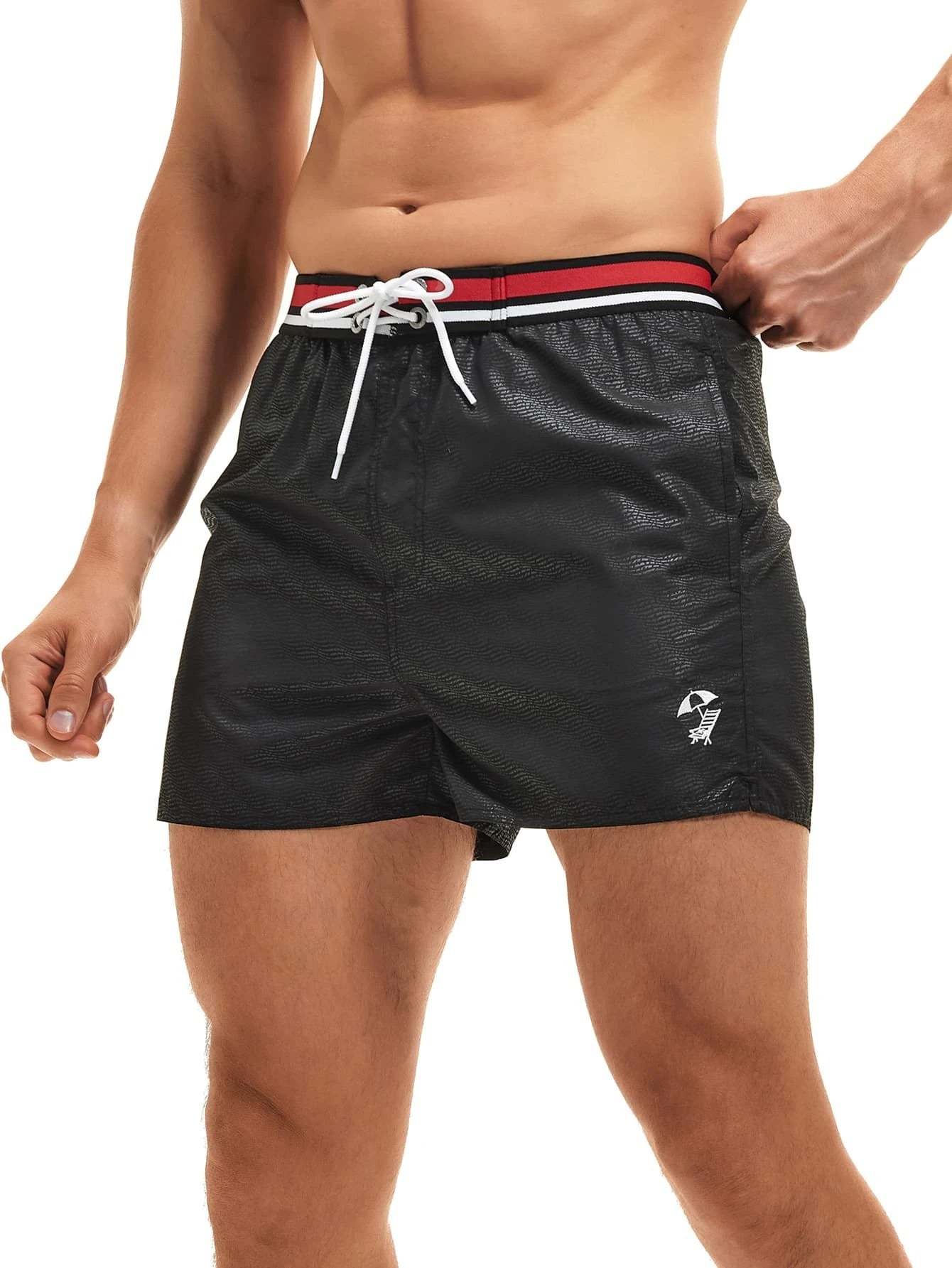 Striped Tape Drawstring Waist Swim Shorts-Waves And Trunks