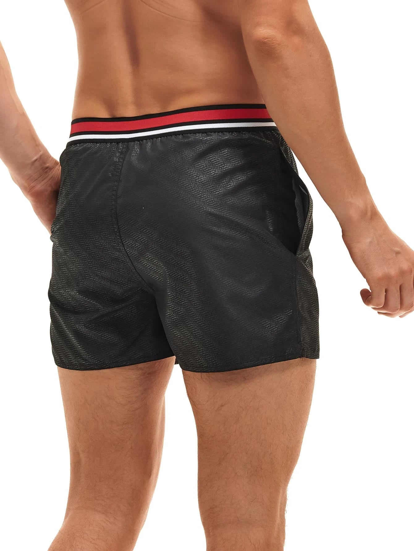 Striped Tape Drawstring Waist Swim Shorts-Waves And Trunks