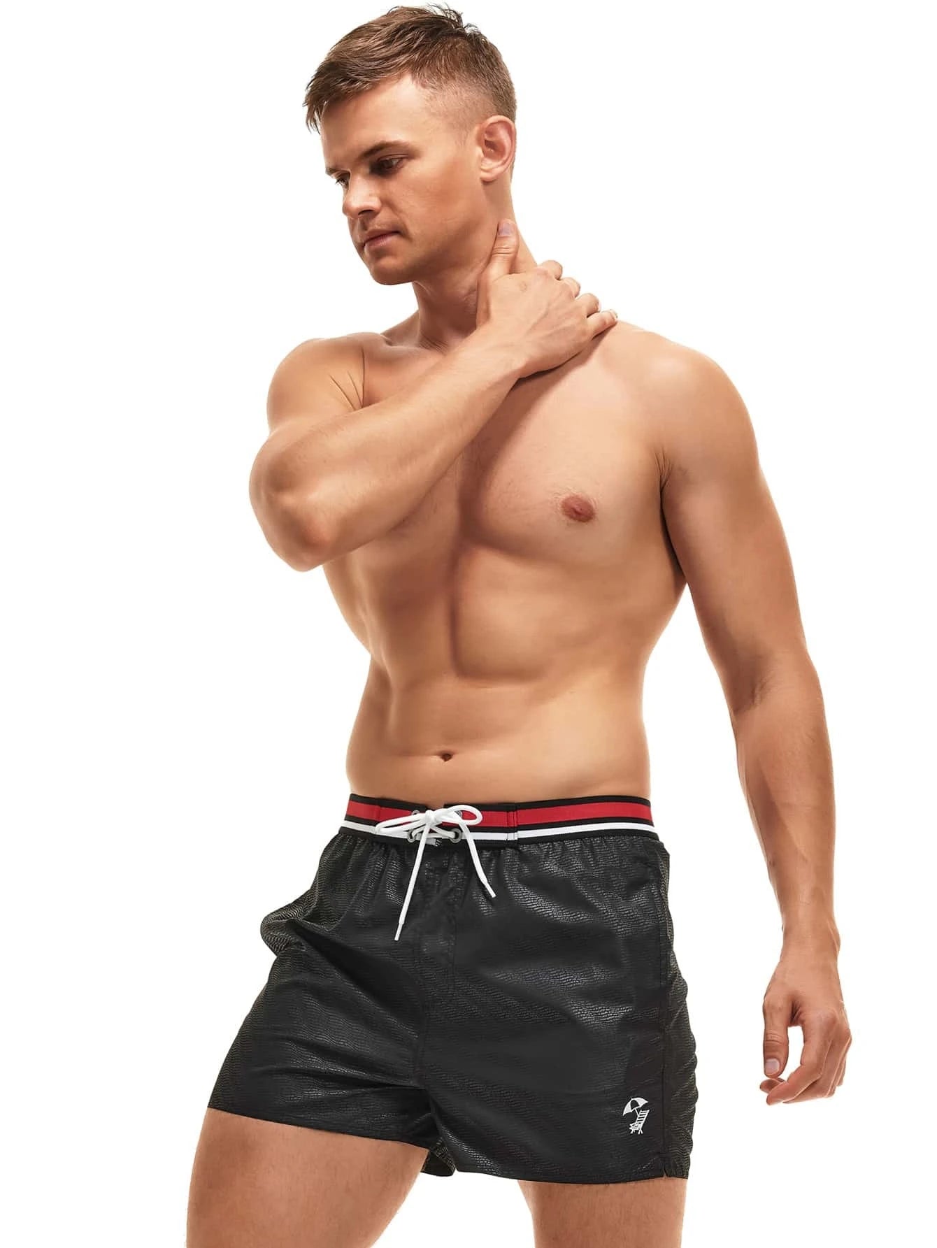 Striped Tape Drawstring Waist Swim Shorts-Waves And Trunks