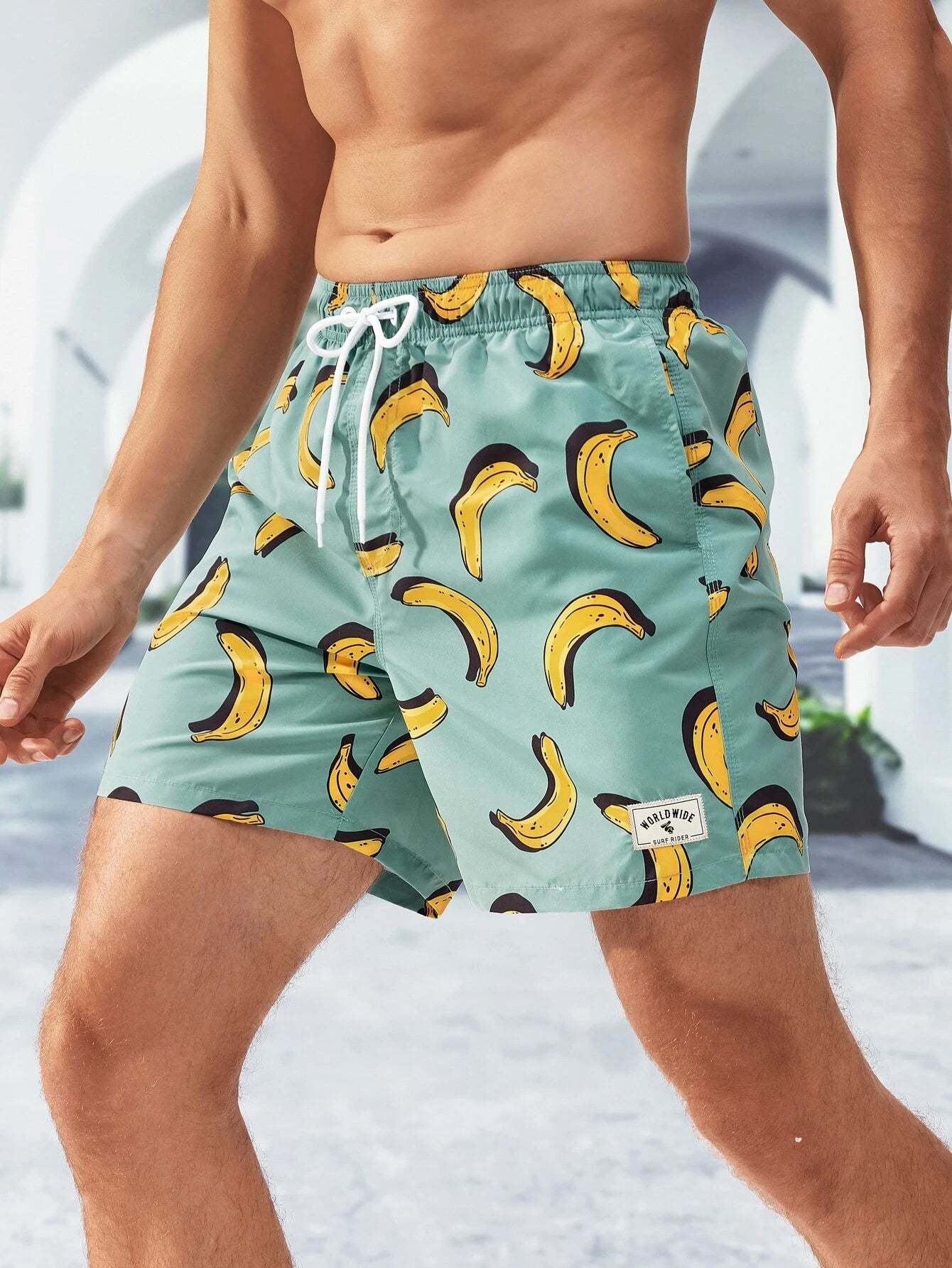 Banana Printed Waist Swim Trunks-Waves And Trunks