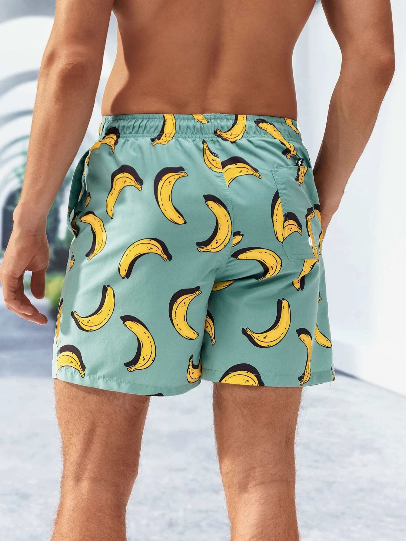 Banana Print Drawstring Waist Swim Trunks-Waves And Trunks