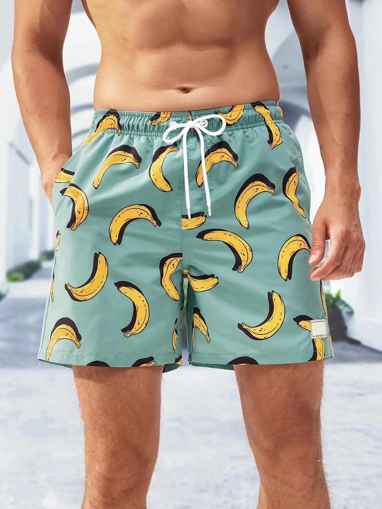 Banana Print Patched Detail Swim Trunks-Waves And Trunks