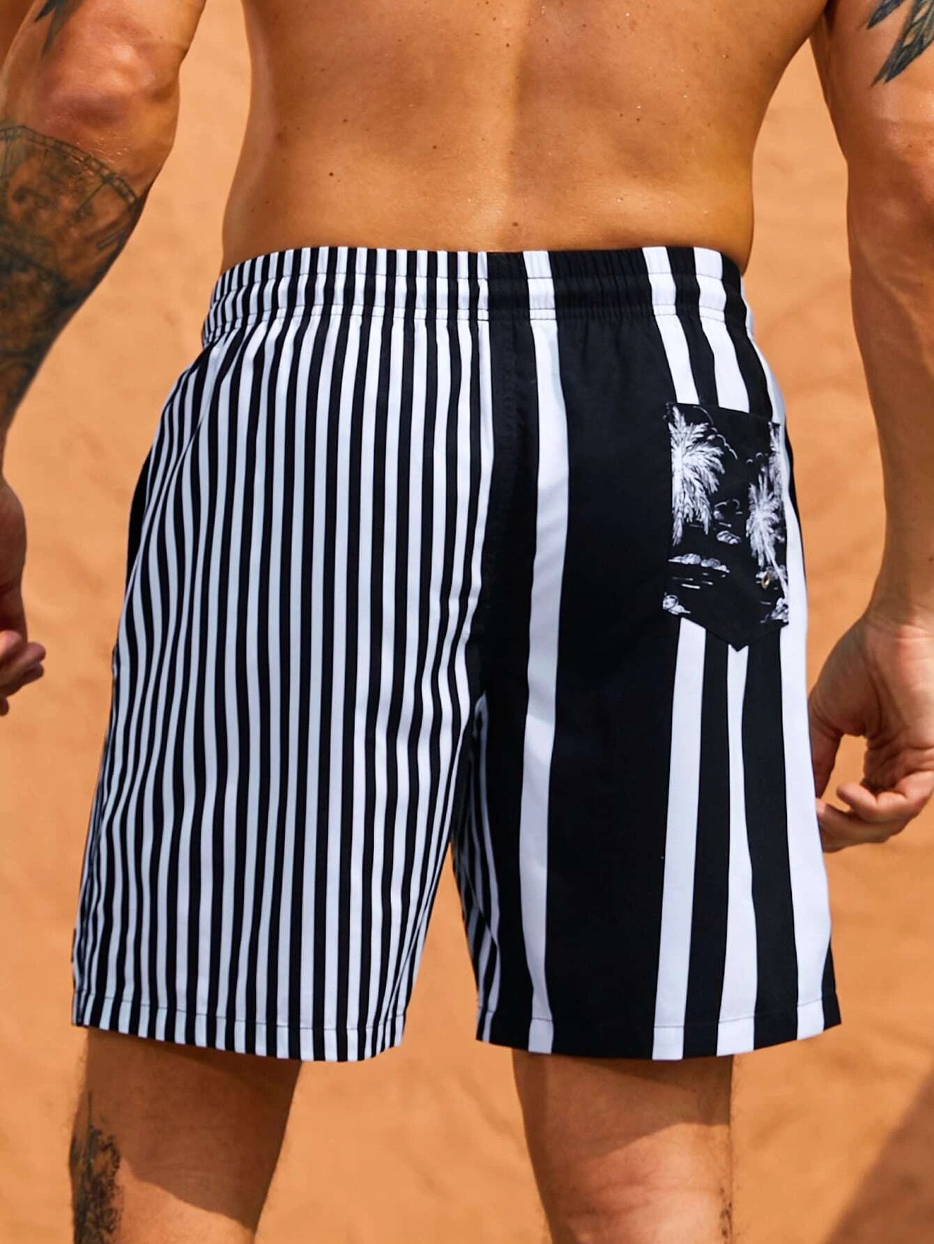 Striped Patterned Drawstring Swim Shorts-Waves And Trunks