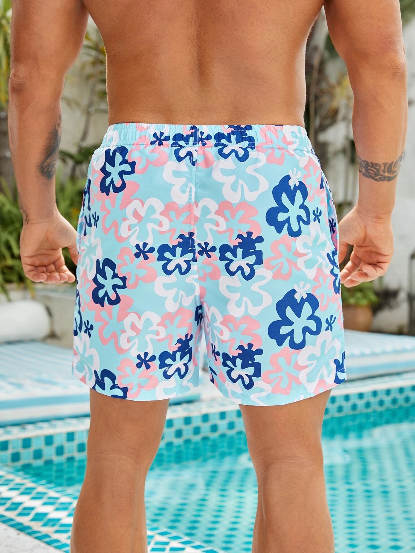 Allover Floral Print Swim Trunks-Waves And Trunks