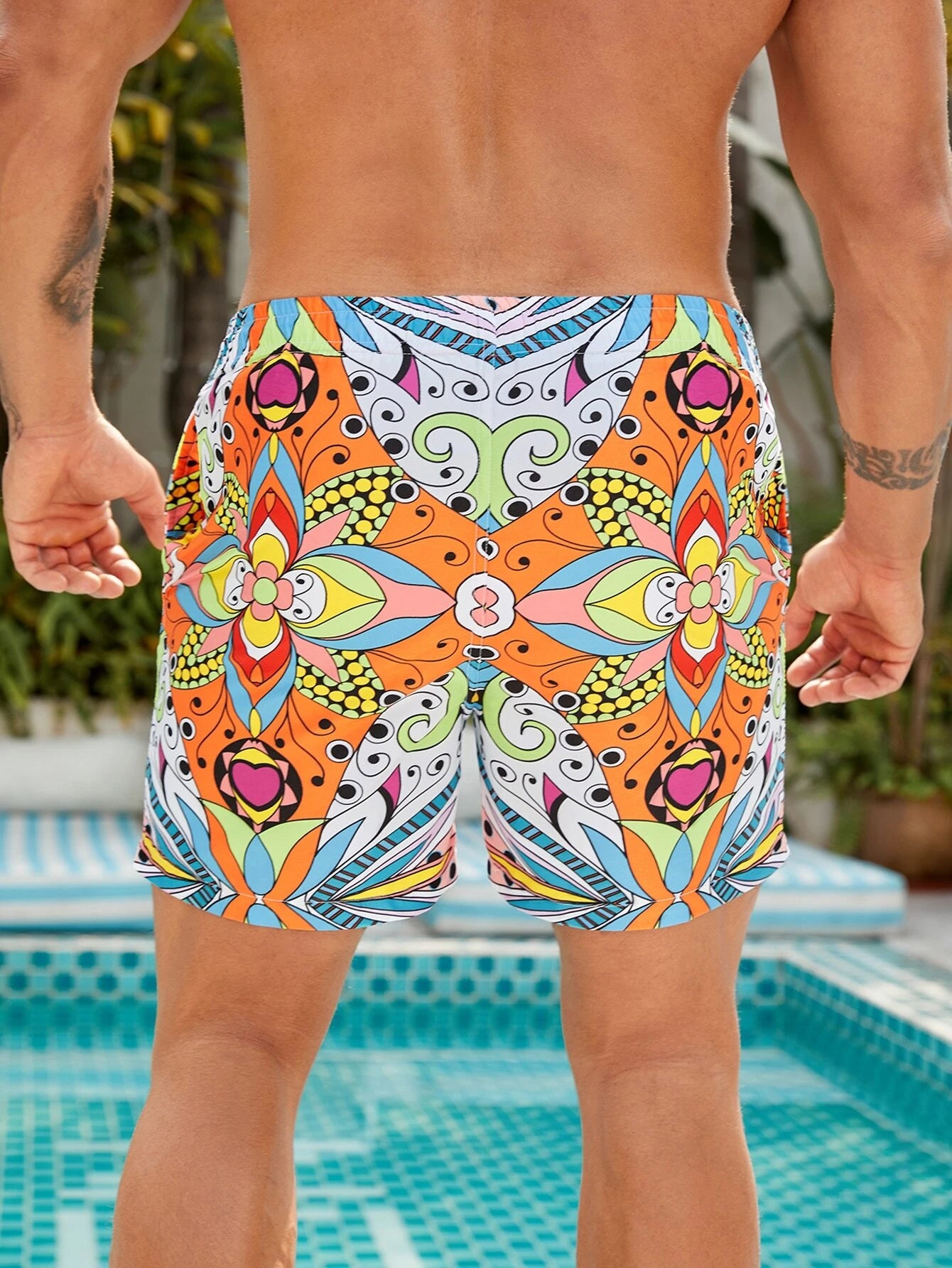 Pocket Non Stretch Floral Print Swim Trunks-Waves And Trunks