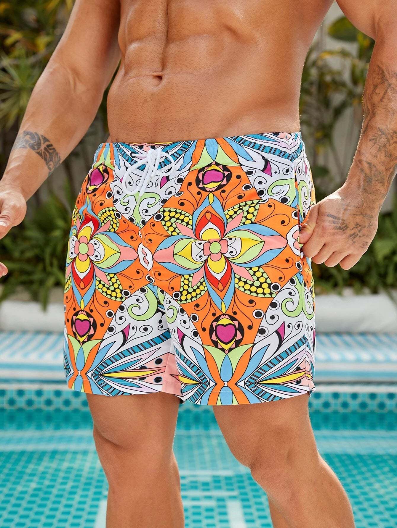 Pocket Non Stretch Floral Print Swim Trunks-Waves And Trunks