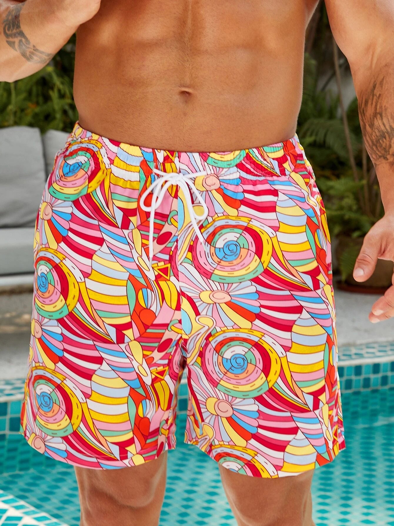 Allover Print Drawstring Shorts-Waves And Trunks