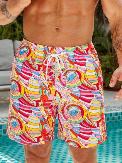 Allover Print Drawstring Shorts-Waves And Trunks