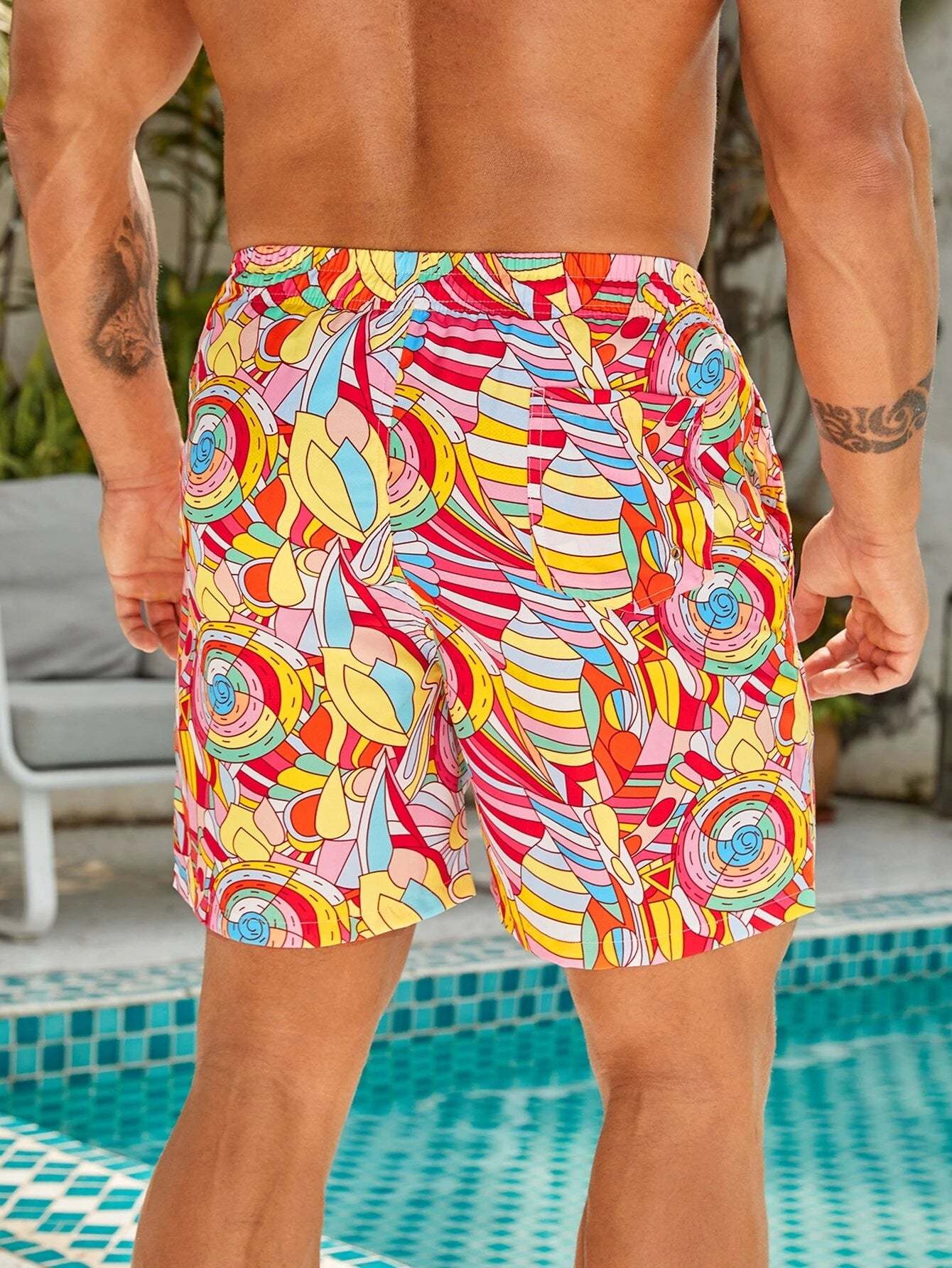 Allover Print Drawstring Shorts-Waves And Trunks