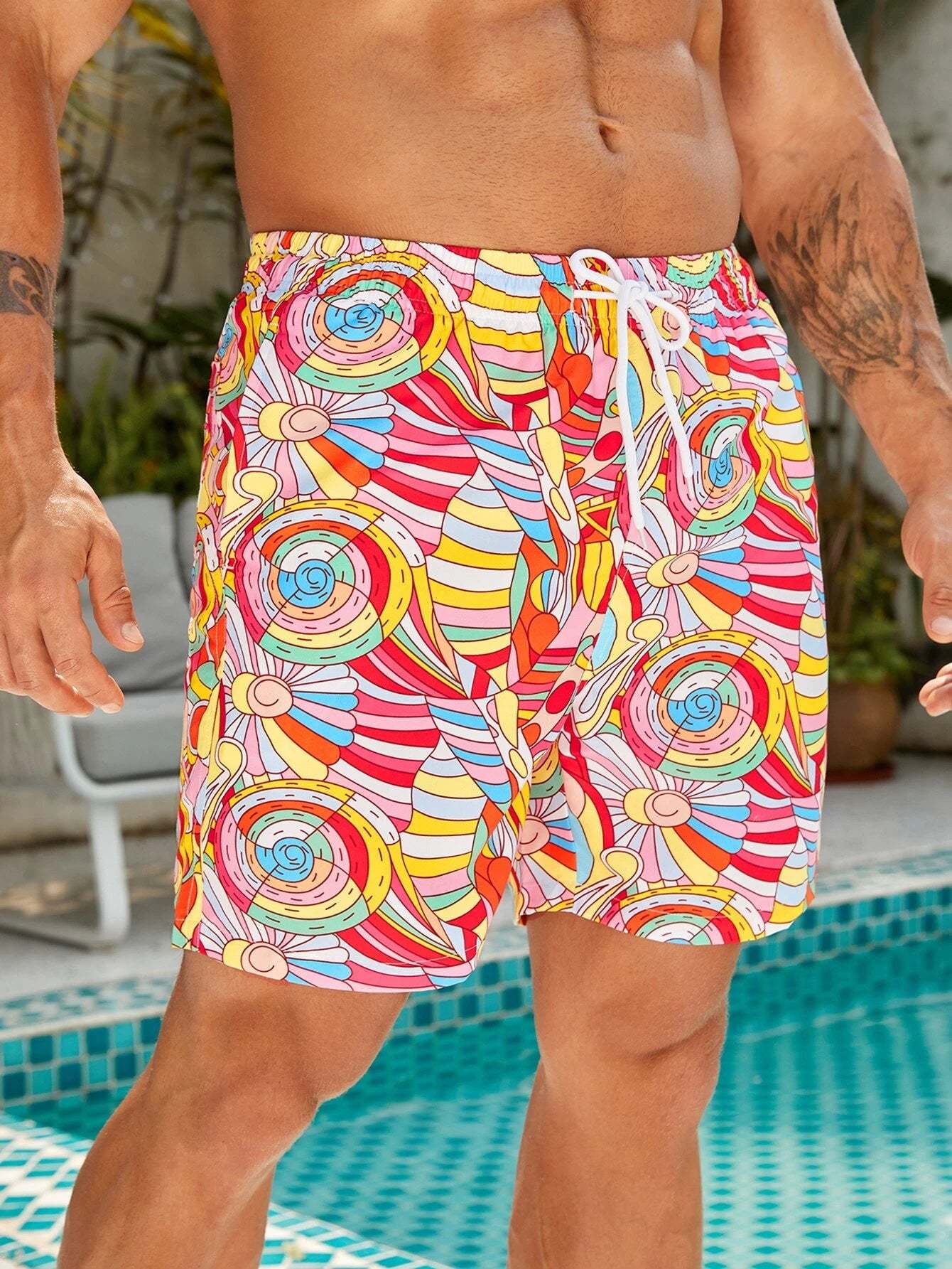 Allover Print Drawstring Shorts-Waves And Trunks