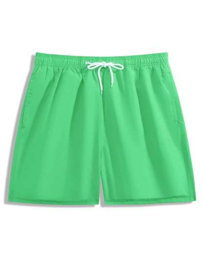 Plain Drawstring Waist Swim Trunks-Waves And Trunks