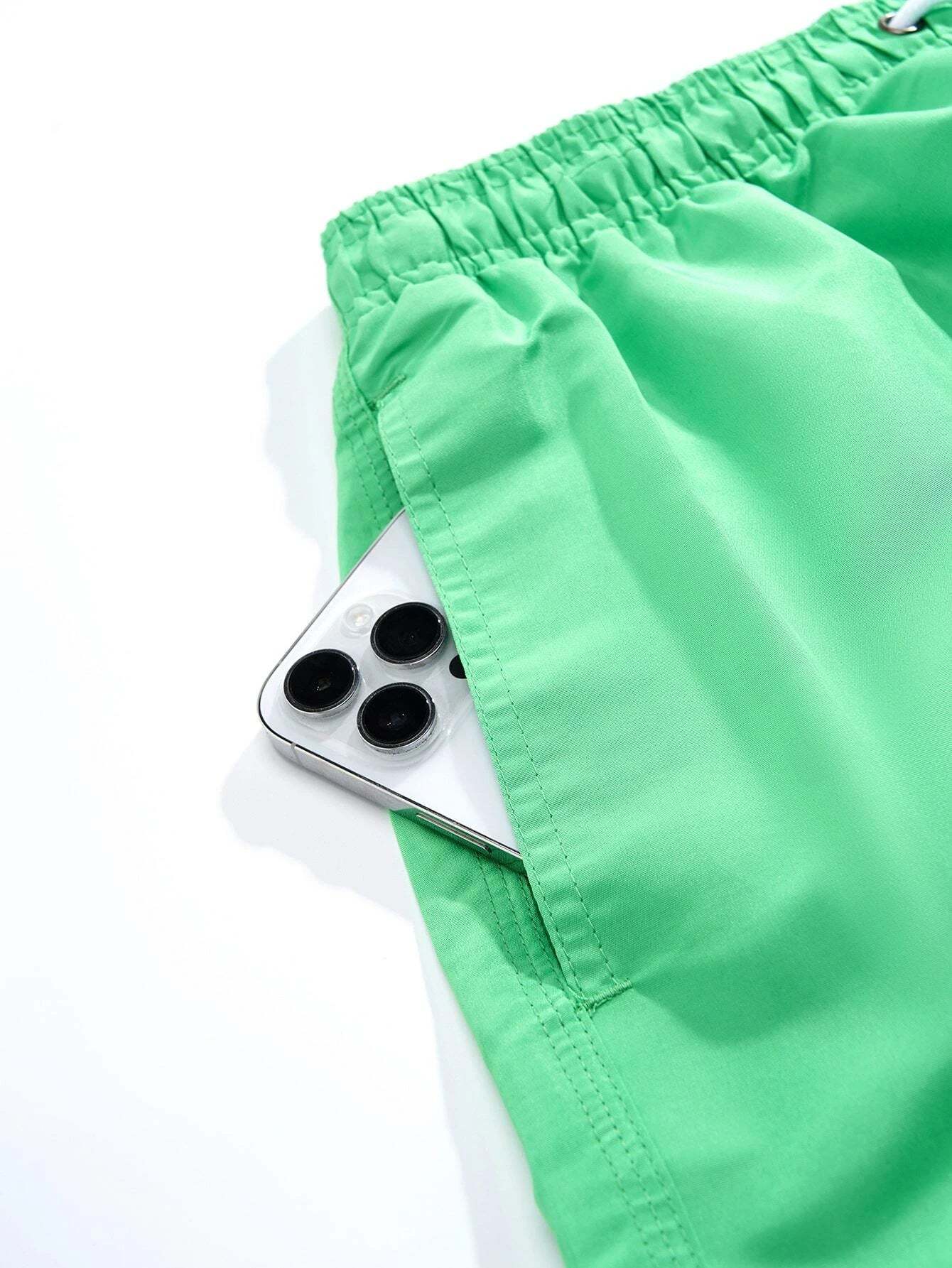 Plain Drawstring Waist Swim Trunks-Waves And Trunks