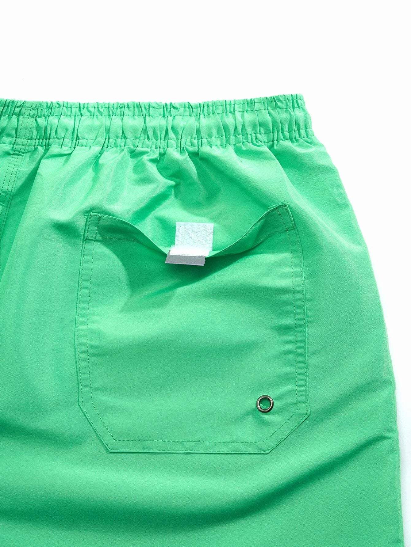 Plain Drawstring Waist Swim Trunks-Waves And Trunks