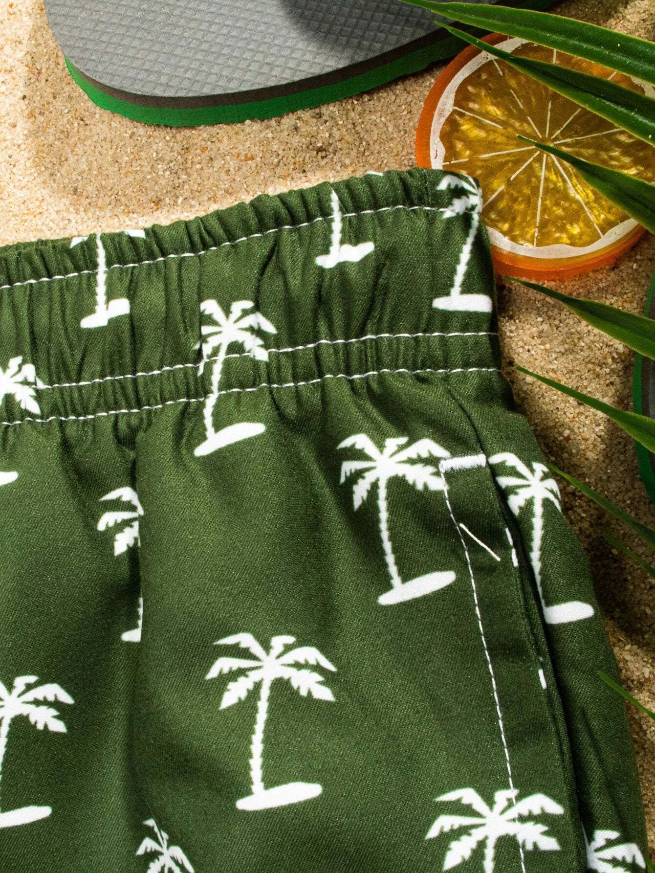 Tropical Print Drawstring Waist Swim Trunks-Waves And Trunks
