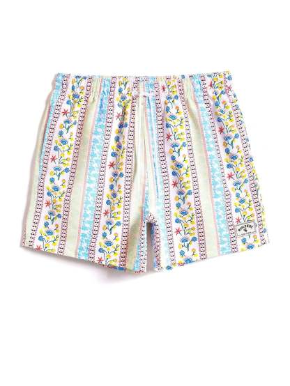 Floral Striped Print Swim Trunks-Waves And Trunks