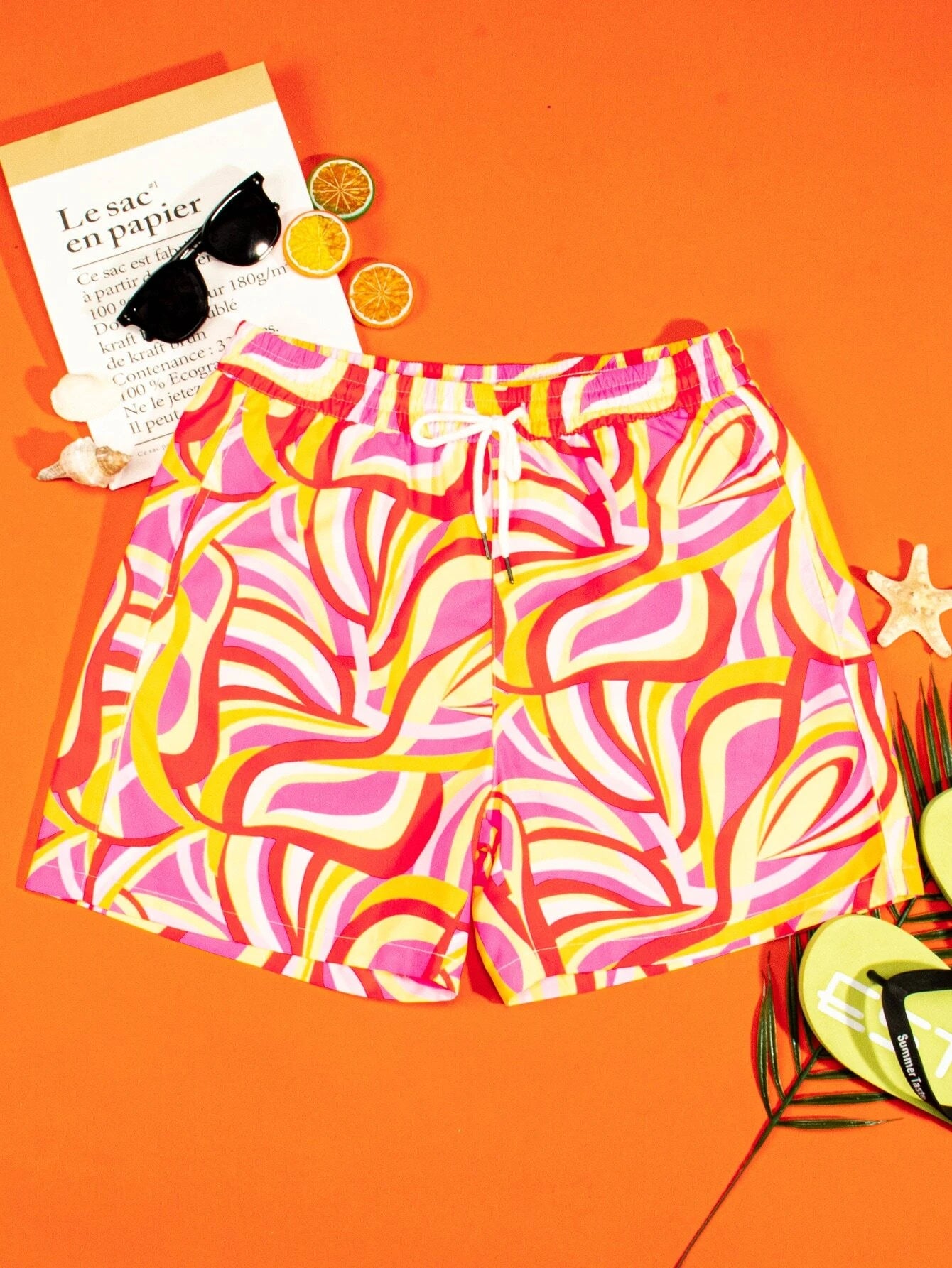 Drawstring Waist Allover Print Swim Trunks-Waves And Trunks