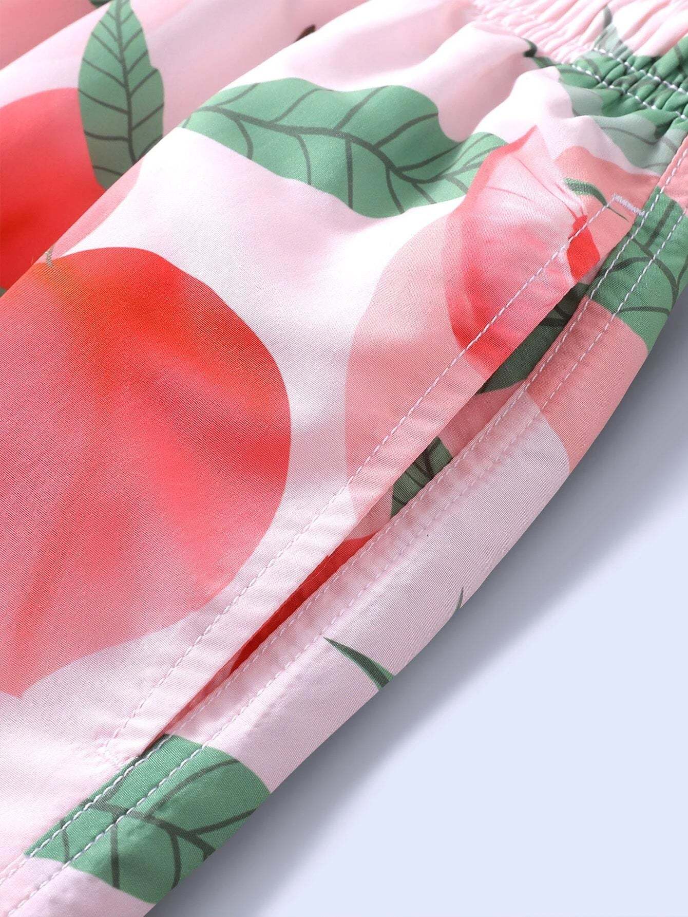 Peach Print Drawstring Waist Swim Trunks-Waves And Trunks