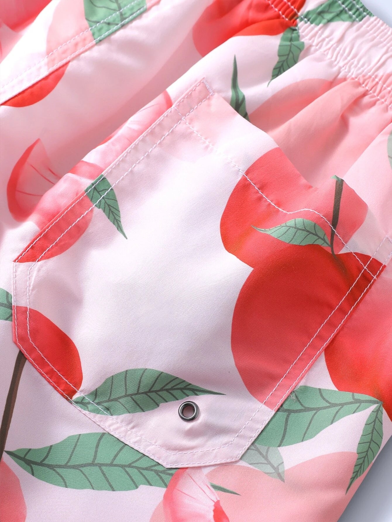 Peach Print Drawstring Waist Swim Trunks-Waves And Trunks