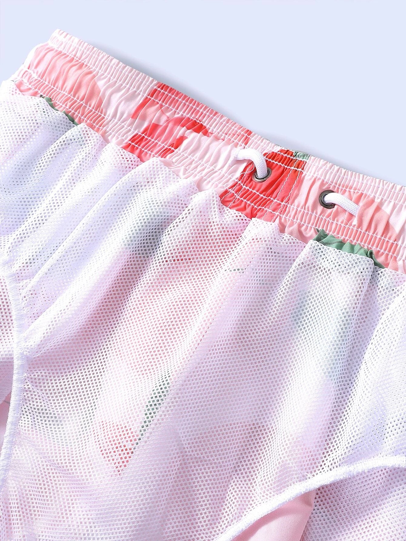 Peach Print Drawstring Waist Swim Trunks-Waves And Trunks