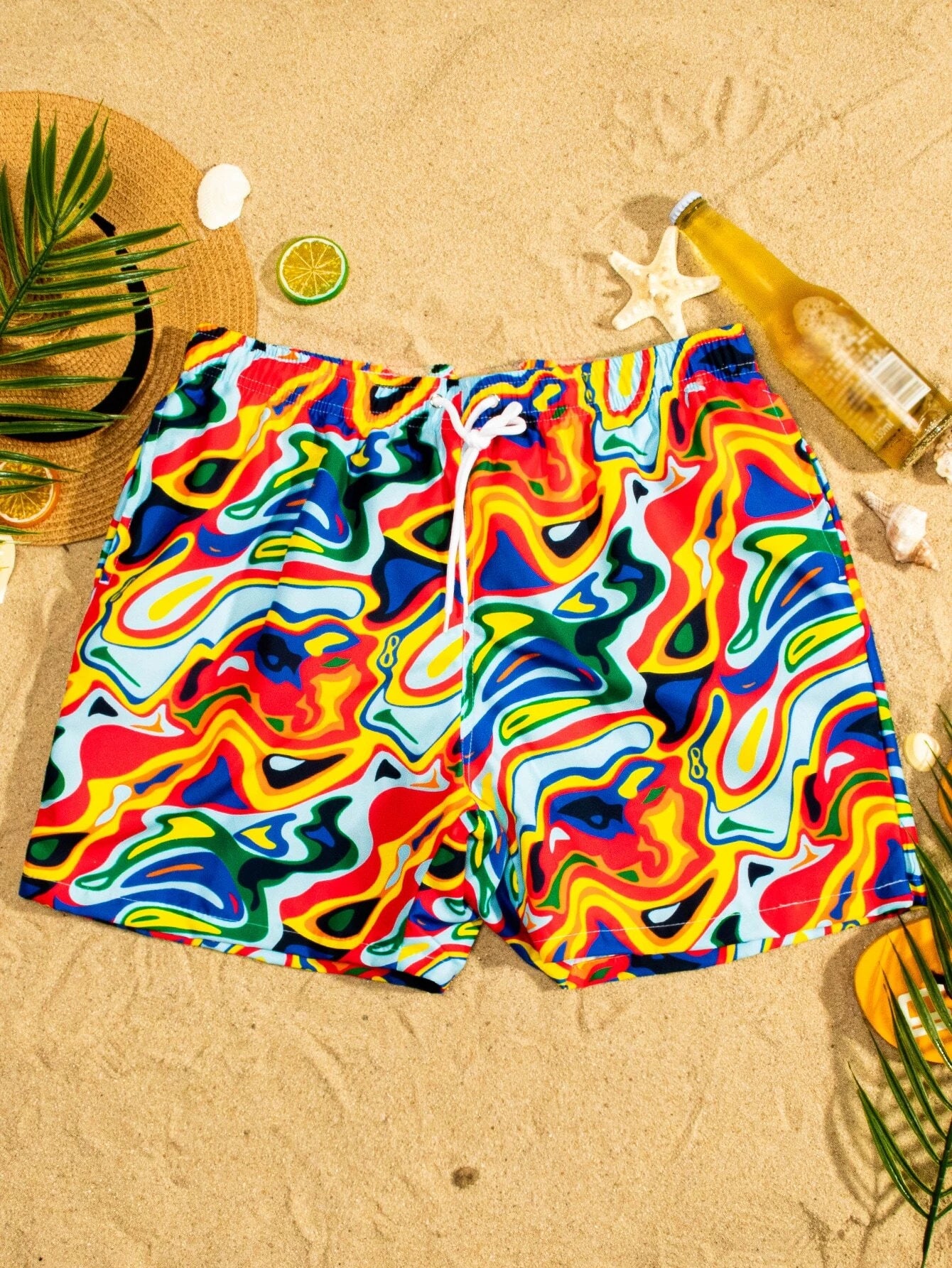 All Over Print Drawstring Pocket Swim Trunks-Waves And Trunks