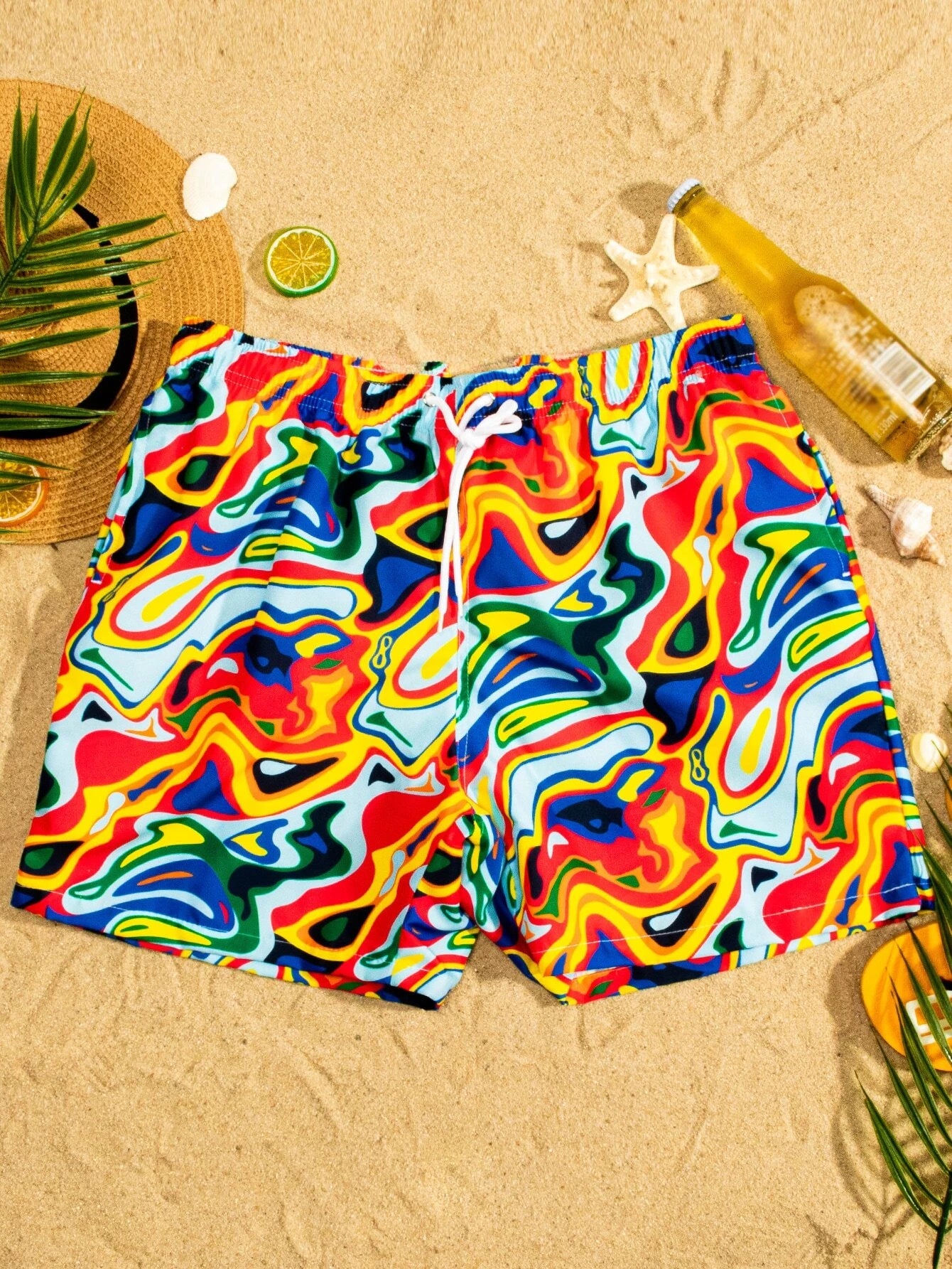All Over Print Drawstring Pocket Swim Trunks-Waves And Trunks
