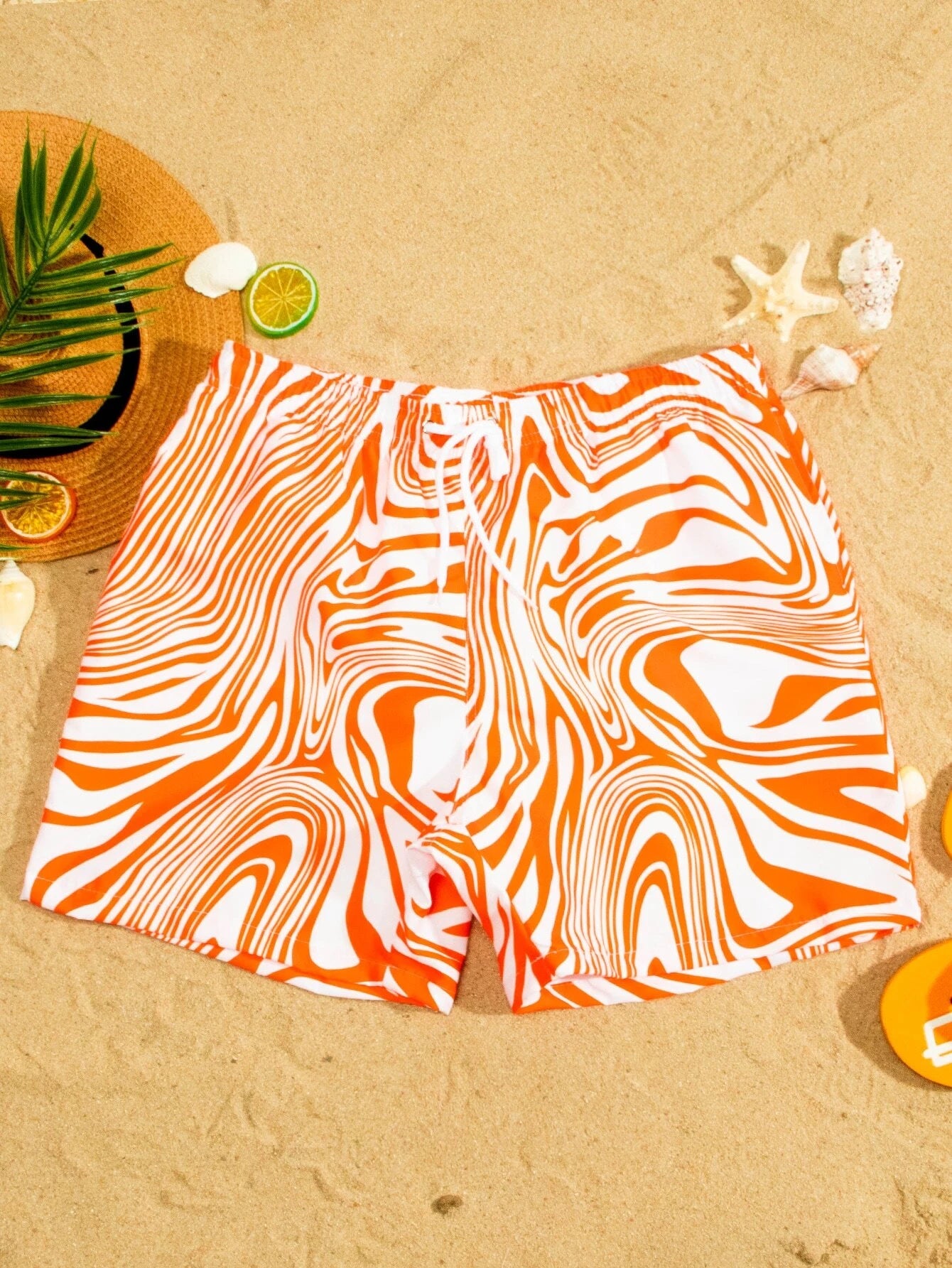 Full Print Drawstring Swim Trunks-Waves And Trunks