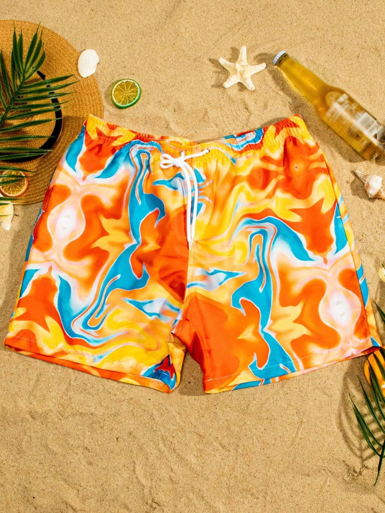 Drawstring Bottoms With All Over Print-Waves And Trunks