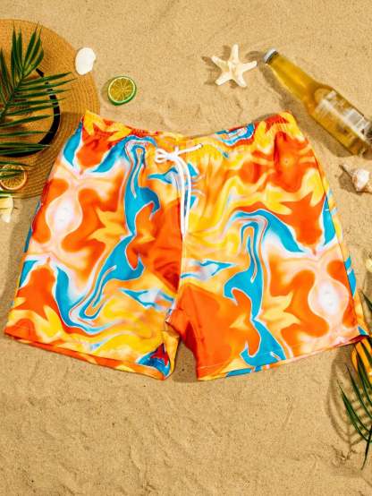 Drawstring Bottoms With All Over Print-Waves And Trunks