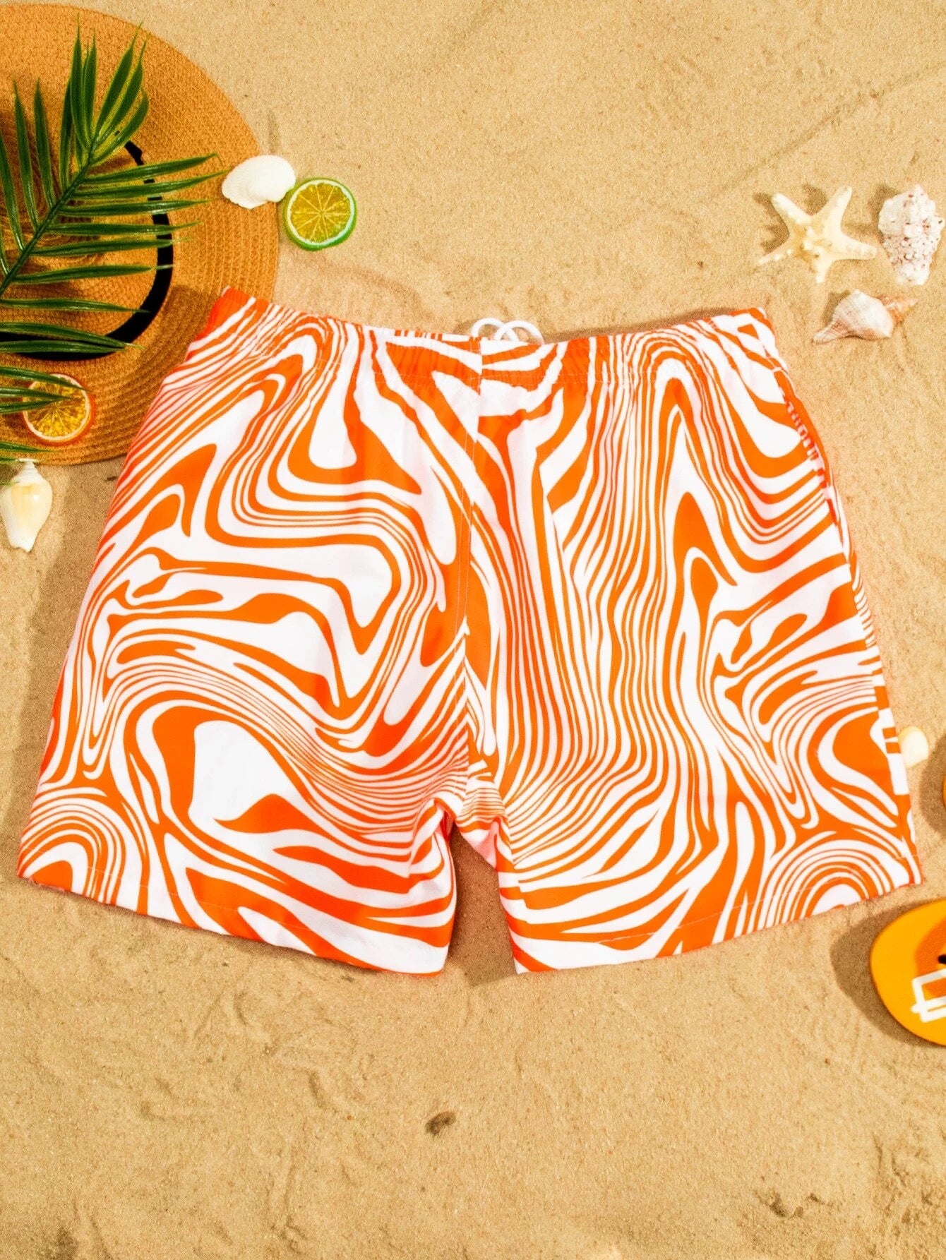 Full Print Drawstring Swim Trunks-Waves And Trunks