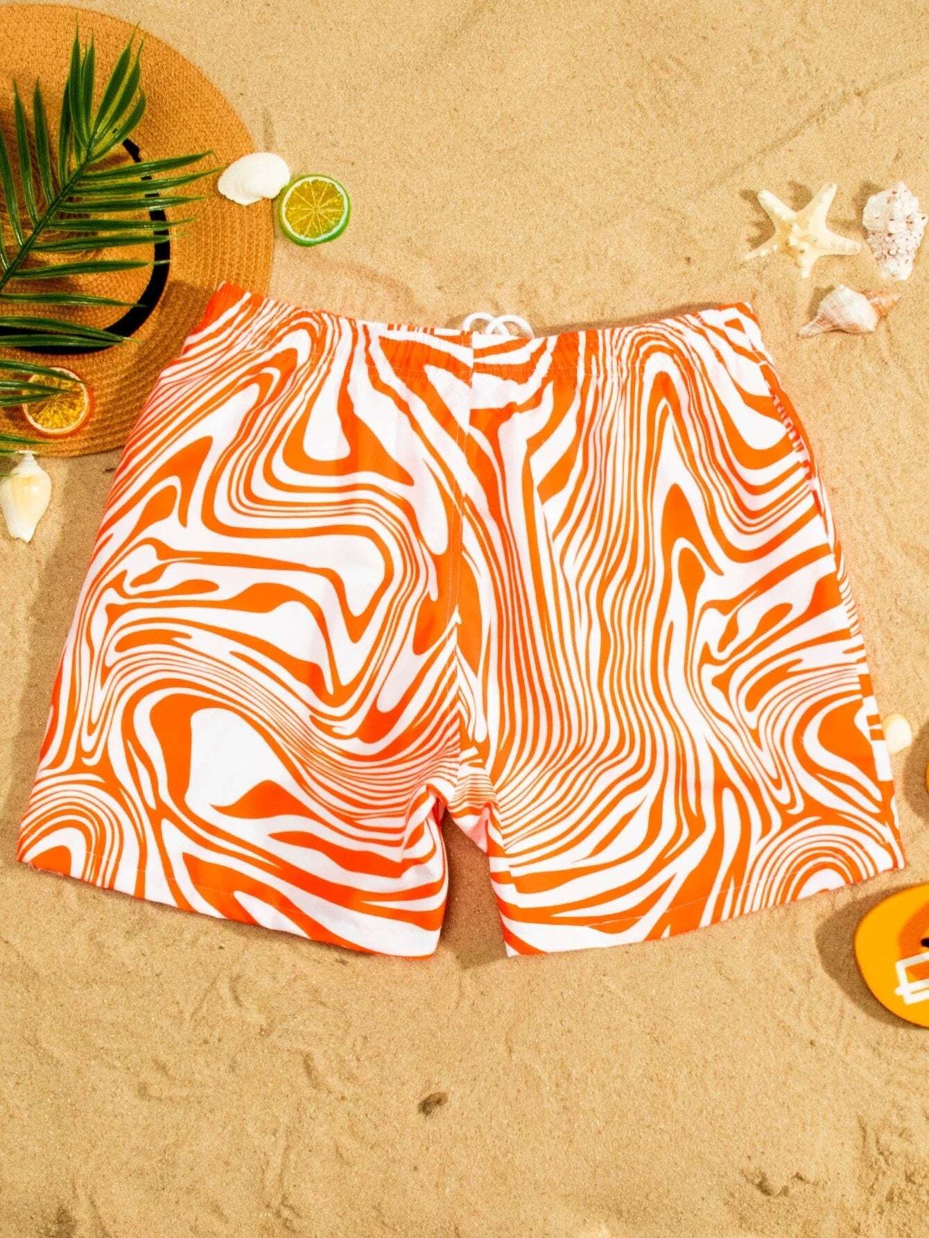 Full Print Drawstring Swim Trunks-Waves And Trunks