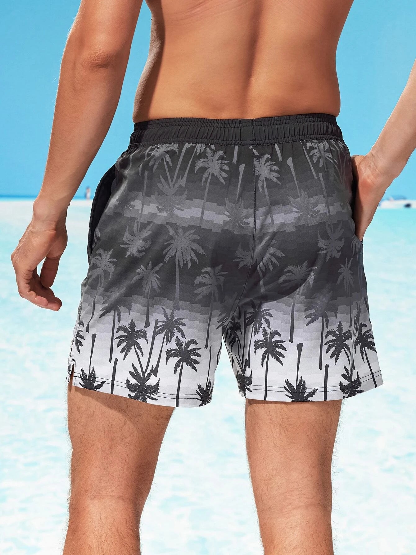 Tropical Print 2 In 1 Drawstring Waist Pocket Swim Trunks-Waves And Trunks