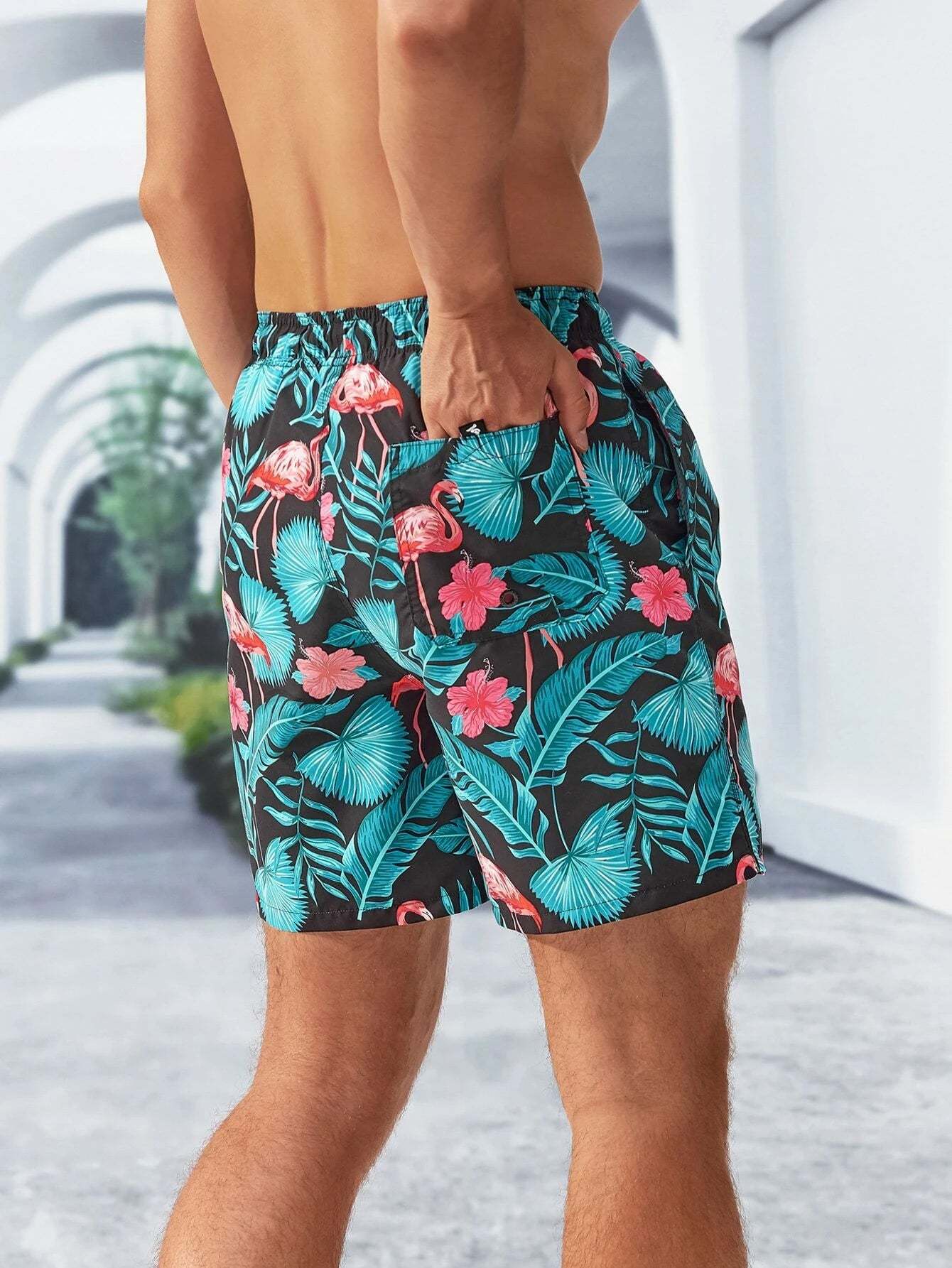 Tropical Print Drawstring Shorts-Waves And Trunks