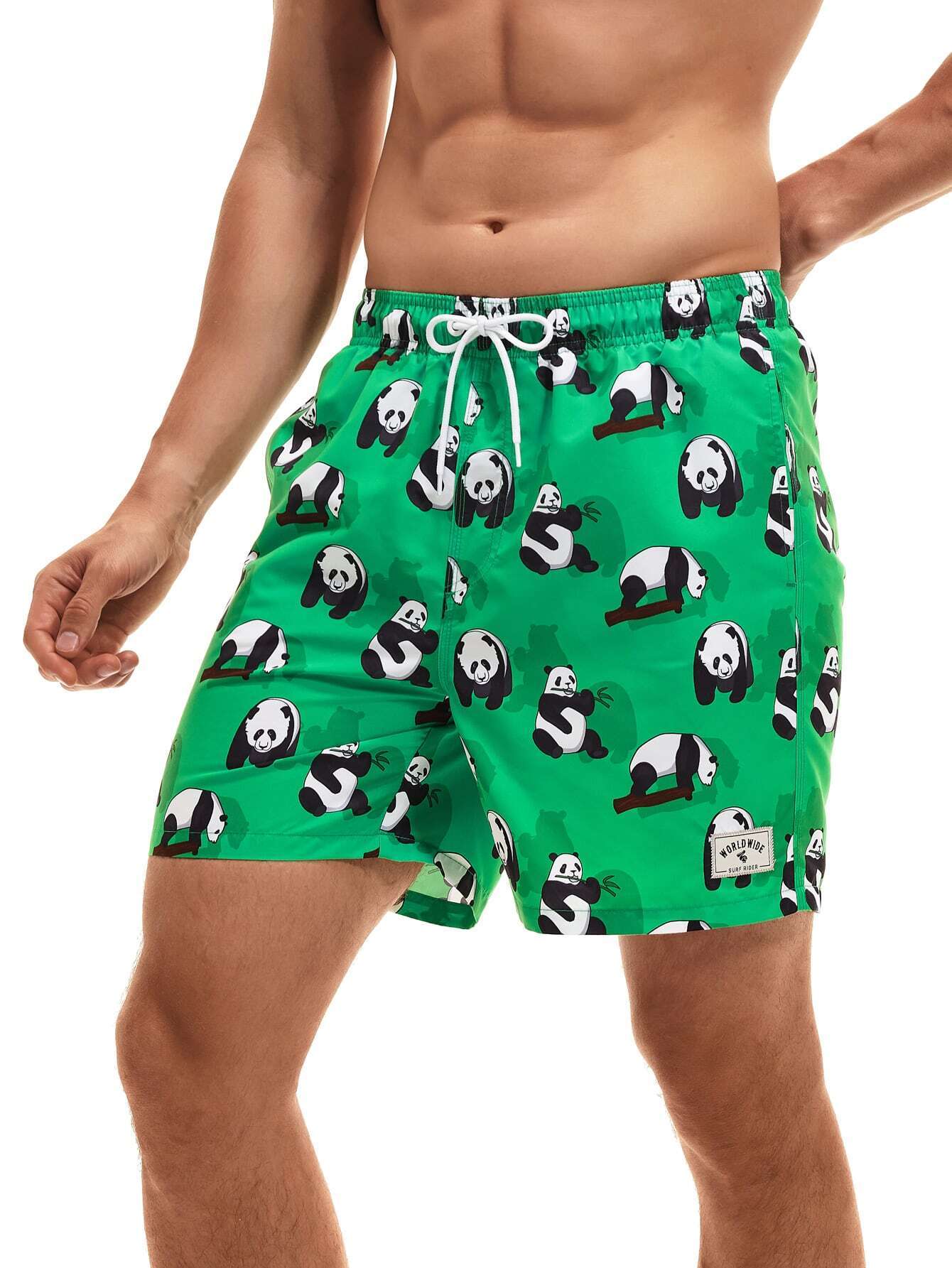 Cartoon Panda Print Swim Shorts-Waves And Trunks