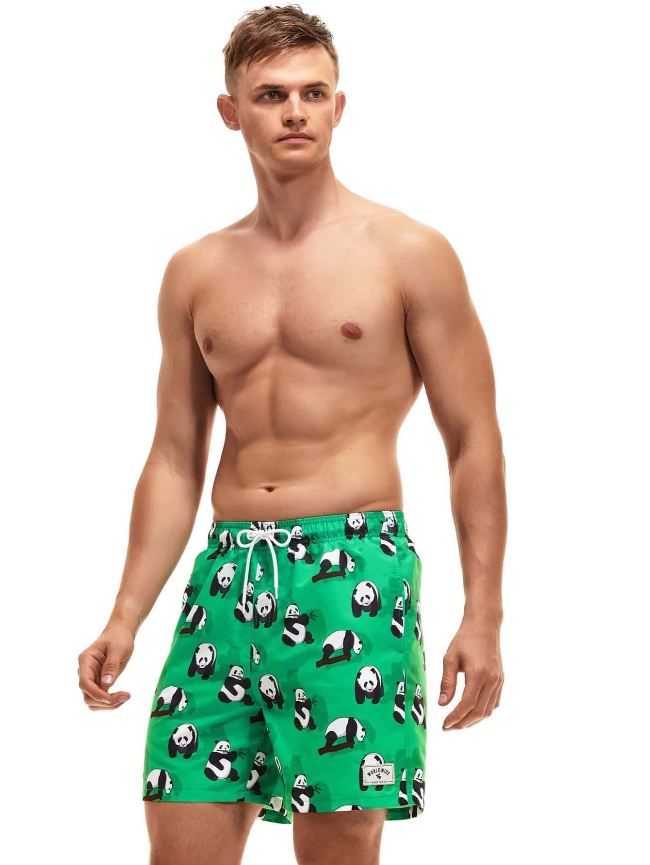 Animated Print Swim Trunks-Waves And Trunks