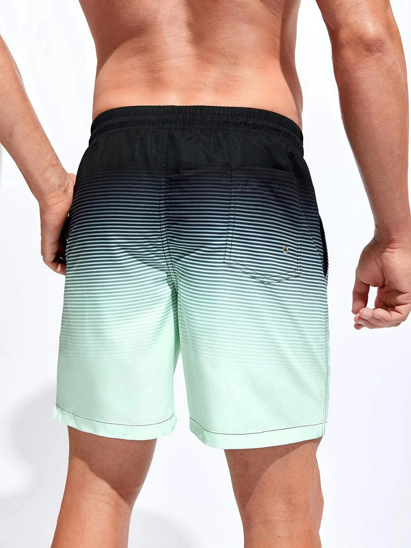 Striped Print Flap Pocket Swim Shorts-Waves And Trunks