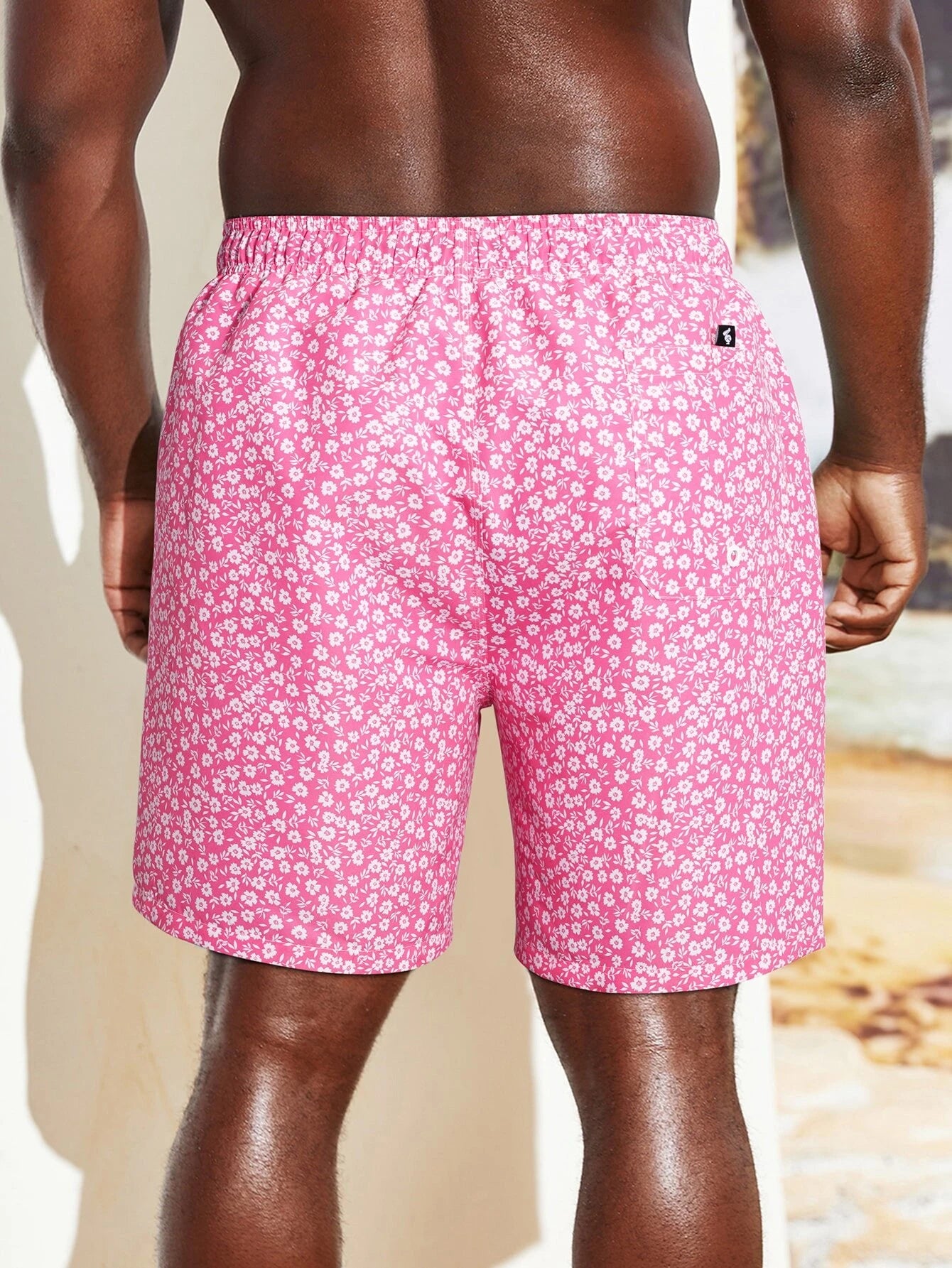 Drawstring Waist Patched Detail Swim Trunks-Waves And Trunks