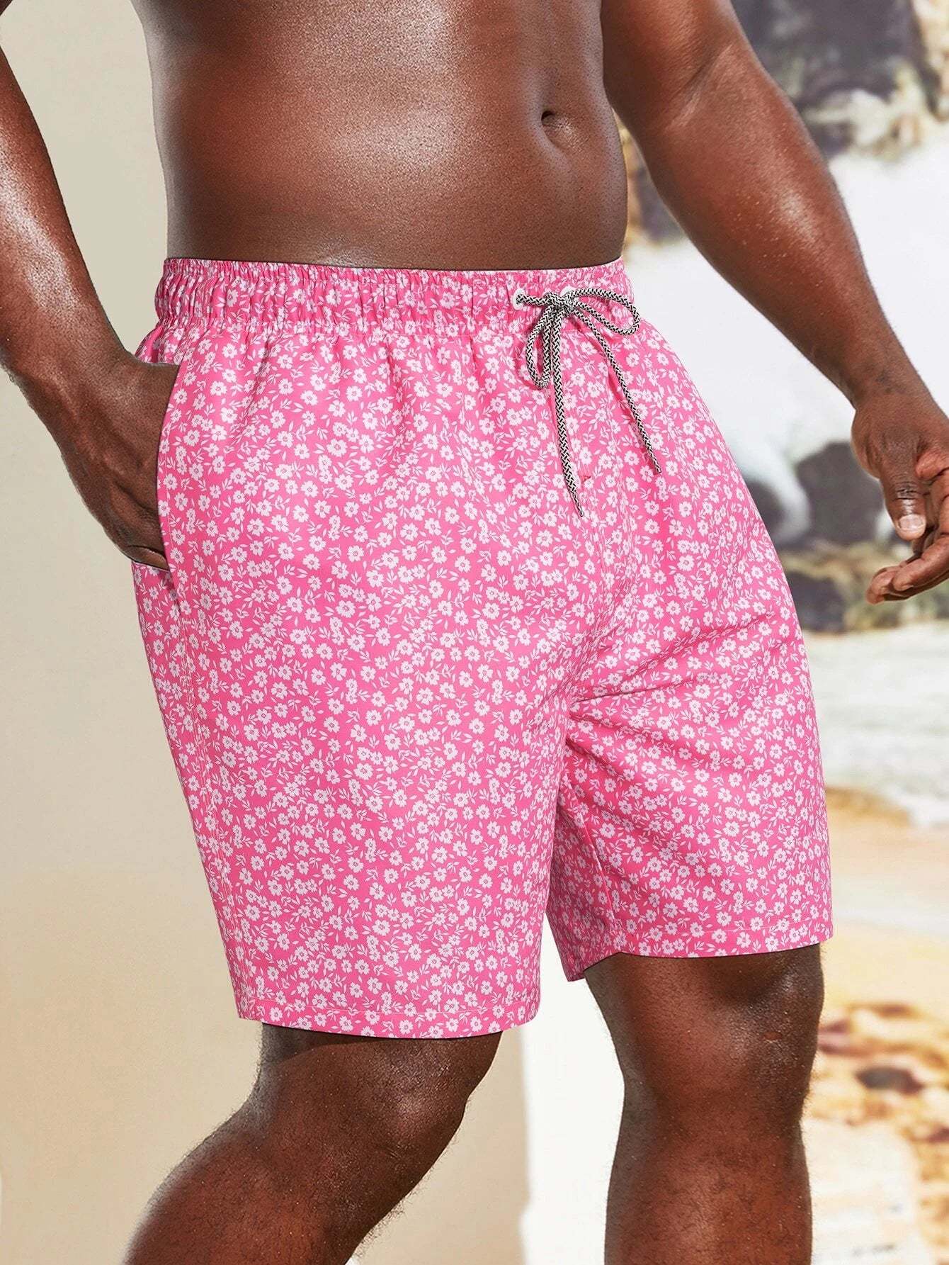Drawstring Waist Patched Detail Swim Trunks-Waves And Trunks
