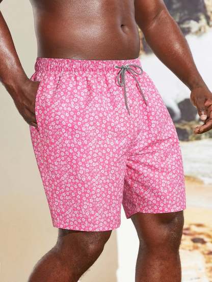 Drawstring Waist Patched Detail Swim Trunks-Waves And Trunks