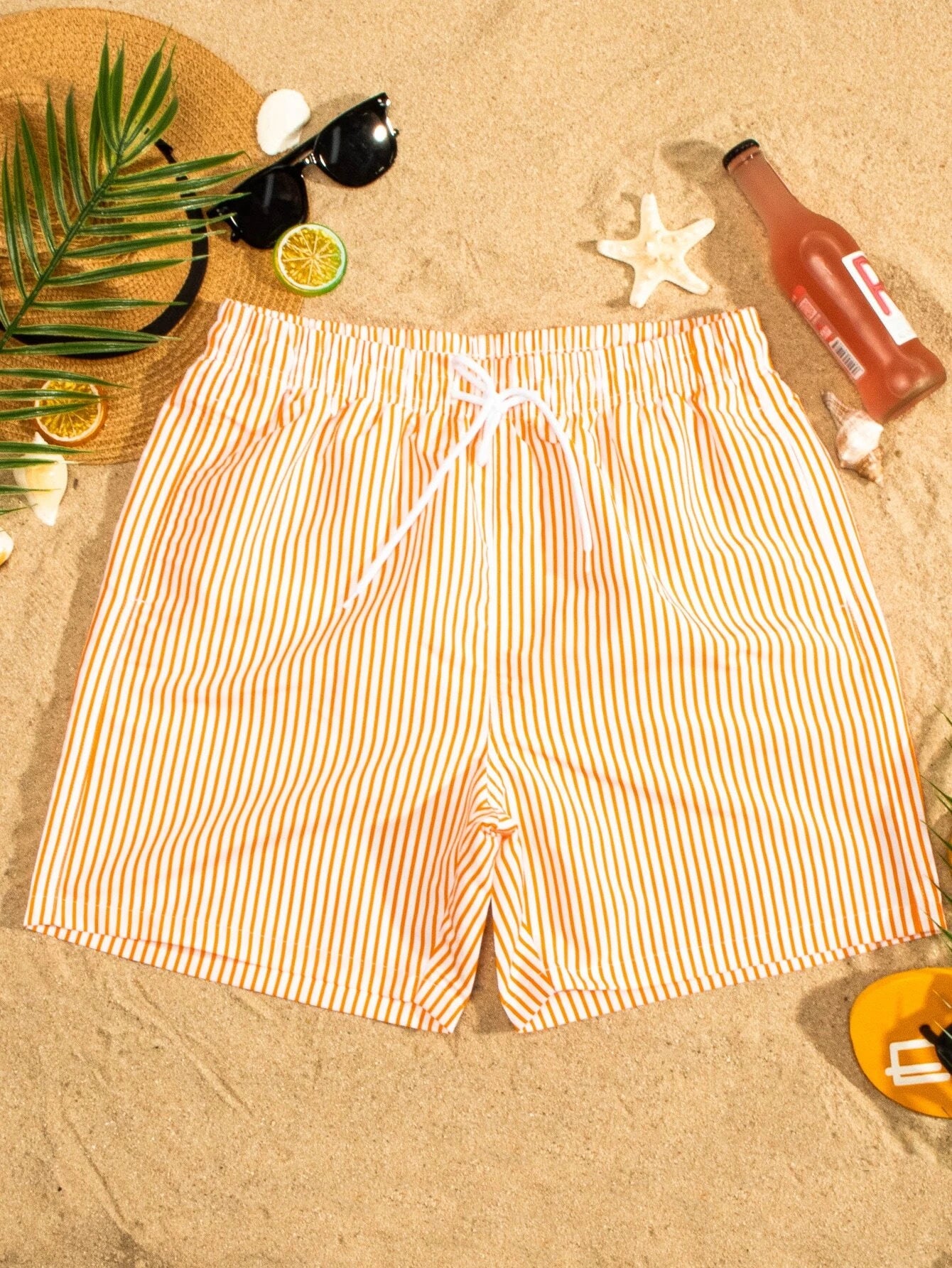 Striped Drawstring Waist Swim Trunks-Waves And Trunks